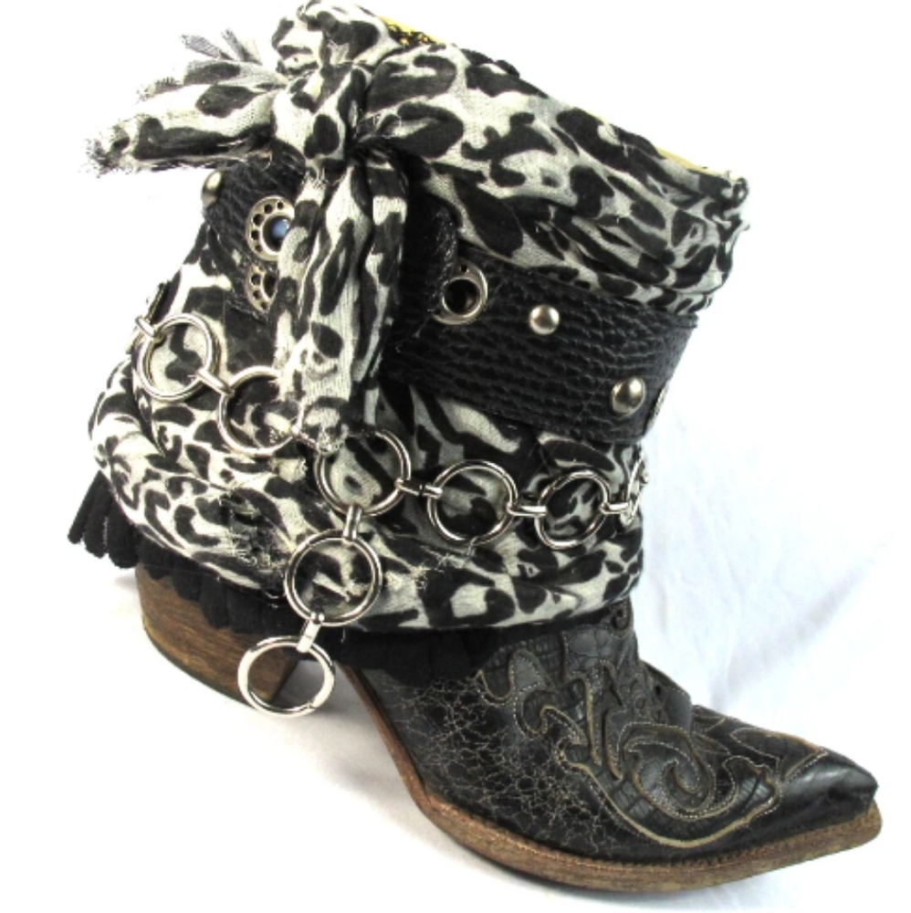 Corral Vintage Women's Genuine Lizard Skin Custom Boho Boots Black Size 7.5 M